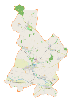 Mapa konturowa gminy Pietrowice Wielkie, u góry nieco na lewo znajduje się punkt z opisem „Krowiarki”