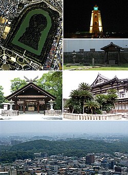 Dari atas kiri: Daisen kofun, Mercusuar Sakai Kuno, Reruntuhan kediaman Rikyu, Ōtori taisha, Myōkoku-ji, Panorama dengan Daisen kofun di bagian tengah