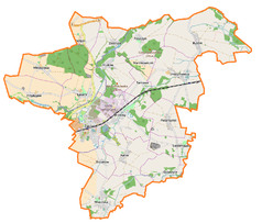 Mapa konturowa gminy Żarów, u góry po prawej znajduje się punkt z opisem „Buków”