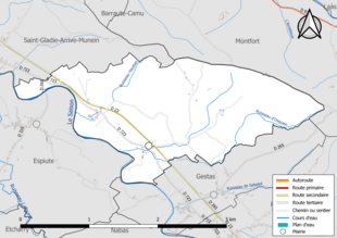 Carte en couleur présentant le réseau hydrographique de la commune