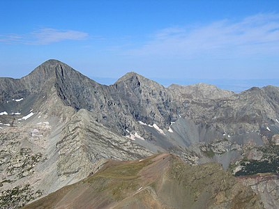 Mount Blanca straddling Alamosa (6) and Costilla (8) counties, Colorado