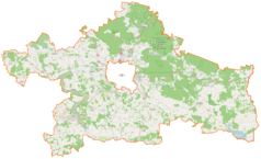 Mapa konturowa powiatu białostockiego, po lewej nieco u góry znajduje się punkt z opisem „Tykocin”