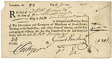 Action de la South Sea Company de 1 000 £ (10 shares de 100 £ chacune), émise à Londres le 22 juin 1720, payée 4 000 £ au cours de bourse de ce jour-là, soit 400 pour cent. L'action date de la période du crash de 1720.