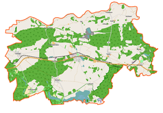 Mapa konturowa gminy Przytoczna, w centrum znajduje się punkt z opisem „Przytoczna”