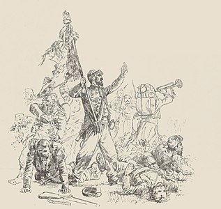 Légionnaire du Second Empire protégeant le drapeau, illustration pour Le Monde illustré (1888).