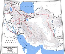 Amerikanske og britiske forsyningsruter til Sovjetunionen, gjennom Persia (dagens Iran) Kartskisse av: United States Army Center of Military History