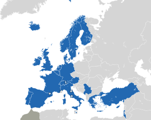 A coloured map of the countries of Europe