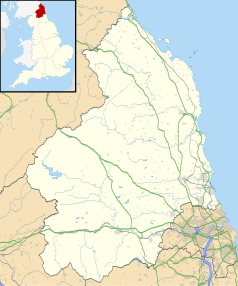 Mapa konturowa Northumberland, na dole po prawej znajduje się punkt z opisem „Cramlington”