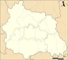 Mapa konturowa Puy-de-Dôme, na dole znajduje się punkt z opisem „Saint-Martin-des-Plains”