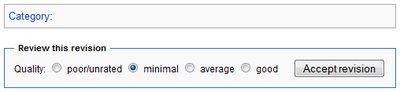 Radio buttons for quality, allowing choices for poor/unrated, minimal, average, and good. Button to submit review titled "Accept revision".