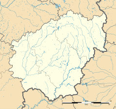 Mapa konturowa Corrèze, w centrum znajduje się punkt z opisem „Eyrein”