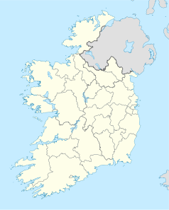 Mapa konturowa Irlandii, po prawej znajduje się ikonka pałacu z opisem „Leinster House”