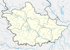 Mapa konturowa powiatu kazimierskiego, u góry nieco na lewo znajduje się punkt z opisem „Bieglów”