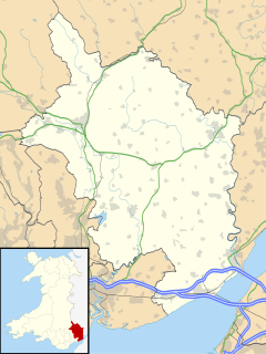 Map of Monmouthshire, with a red dot showing the position of Monmouthshire