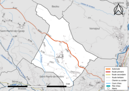 Carte en couleur présentant le réseau hydrographique de la commune