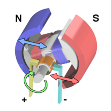 A cut-away diagram of a small electric motor