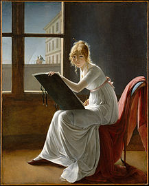 Jeune femme dessinant ou Marie Joséphine Charlotte du Val d'Ognes (attribution) (1801), New York, Metropolitan Museum of Art.