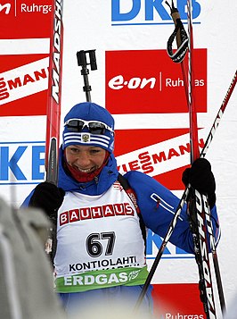 Olga Zaitseva. Tweede plaats op de 7.5 km sprint voor vrouwen, 13 maart 2010, Kontiolahti.