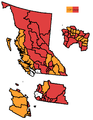 BC battleground map based on the predictions aggregated by the Election Prediction Project.