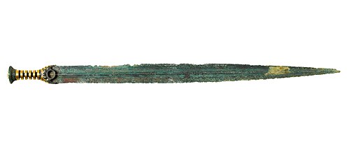 Bronze sword with gold decorated hilt, Denmark