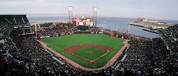 AT&T Park at sunset overlooking McCovey Cove