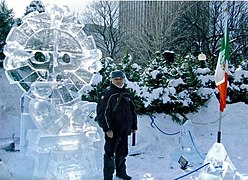 Mexican ice sculptor Abel Ramírez Águilar with his creation.