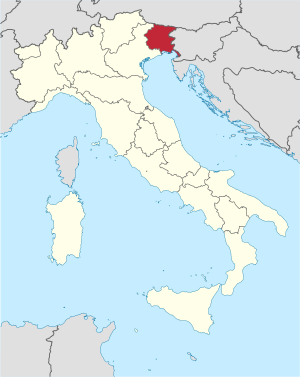 Die ligging van Friuli-Venezia Giulia in Italië