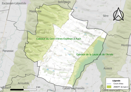 Carte des ZNIEFF de type 2 sur la commune.