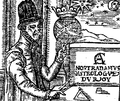 Portarait in the frontispiece of Antoine Crespin's Propheties par l'astrologue du treschrestien Roy de France et de Madame la Duchesse de Savoye, Lyon, France, 1572