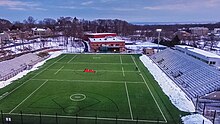 An aerial photo of an empty Rafferty Stadium