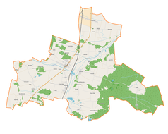 Mapa konturowa gminy Rozprza, w centrum znajduje się punkt z opisem „Rozprza”