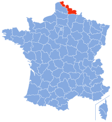 Blue coloured map of France showing the different departments of France highlighted by white lines