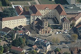 Aerial view of the church and surroundings