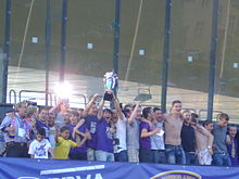 I giocatori del Maribor mentre festeggiano il loro nono titolo di campionato (29 maggio 2011, dopo l'ultima giornata contro il Domžale)