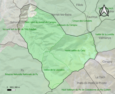 Carte des ZNIEFF de type 1 sur la commune.