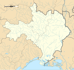 Mapa konturowa Gard, blisko lewej krawiędzi nieco u góry znajduje się punkt z opisem „Revens”