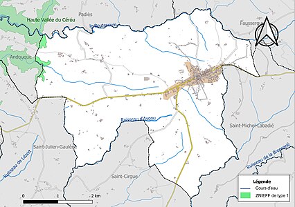 Carte de la ZNIEFF de type 1 sur la commune.