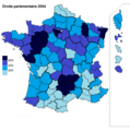 Résultats électoraux de la droite parlementaire au premier tour par département.