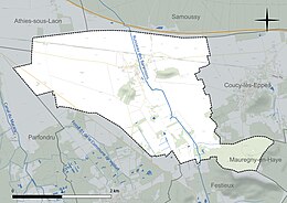 Carte en couleur présentant le réseau hydrographique de la commune