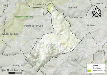 Carte de la ZNIEFF de type 2 sur la commune.