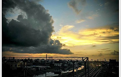 Aerial view of Muzaffarpur Junction with sunset