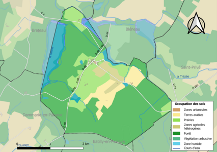 Carte des infrastructures et de l'occupation des sols de la commune en 2018 (CLC).