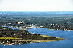 Moriches Inlet aerial view. Moriches pictured there-above