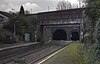 Entrance to the Farnworth Tunnels at the end of Farnworth station's platforms in November 2008