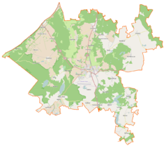 Mapa konturowa gminy Chojna, u góry nieco na lewo znajduje się punkt z opisem „Grabowo”