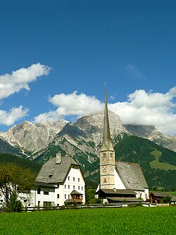 Maria Alm parish church with Steinernes Meer range