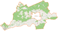 Mapa konturowa powiatu gorzowskiego, w lewym dolnym rogu znajduje się punkt z opisem „Osiedle Leśne”