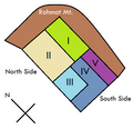 Irrigation zones (I, II) in north and (III, IV, V) in south[22]