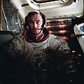 Cernan in the lunar module after EVA 3.