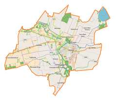 Mapa konturowa gminy Łęczna, w centrum znajduje się punkt z opisem „Łęczna”